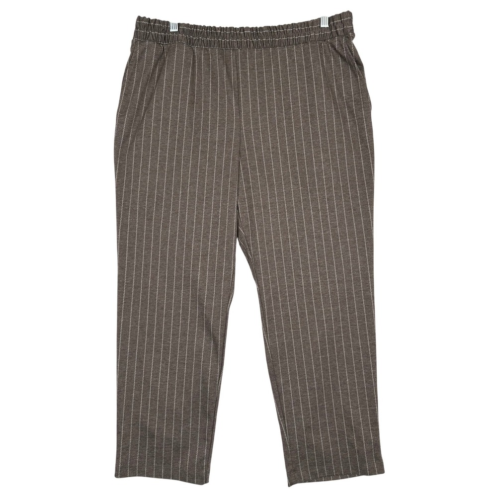 A New Day Light Brown Stretchy Pant Vertical White Stripe Elastic Waist Women XL